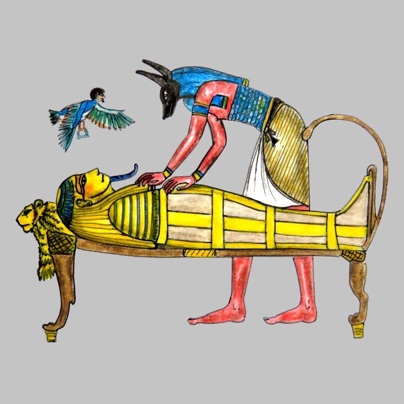 Pharaoh as a mummy with Anubis