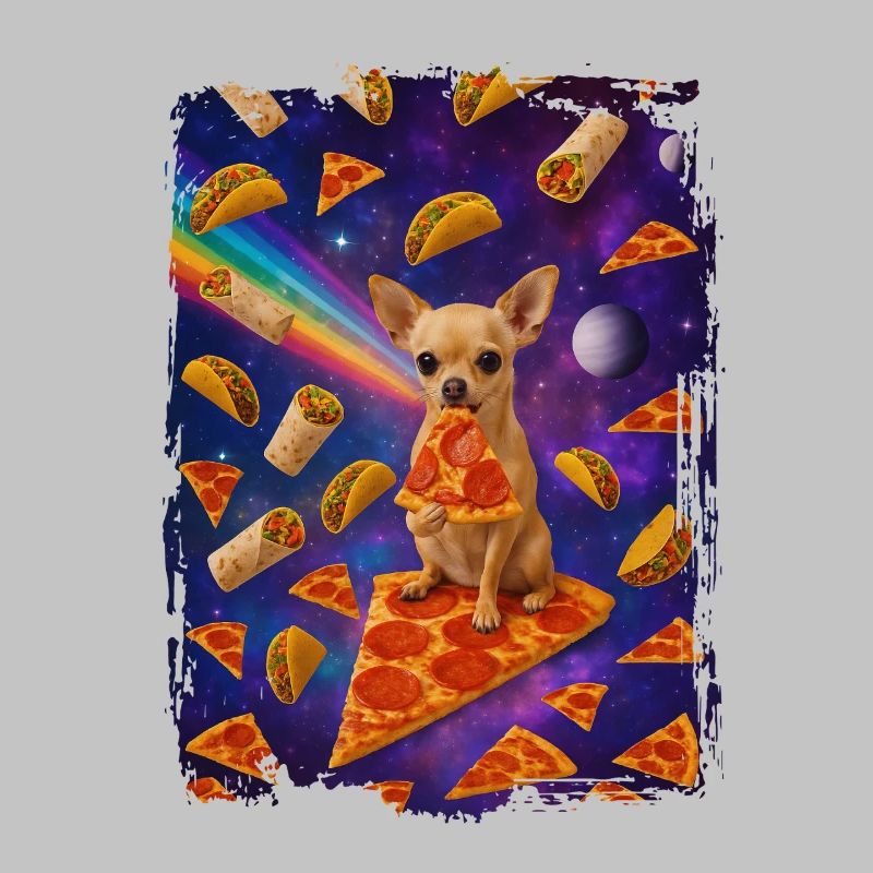 Nourriture spatiale avec chien et pizza