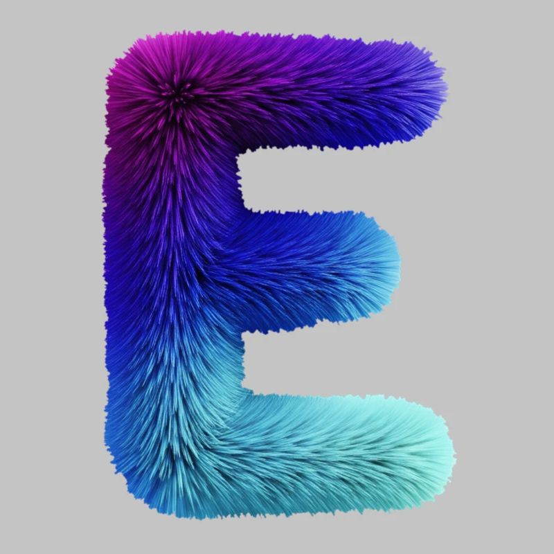 Effet fourrure lettre E | Dégradé violet bleu