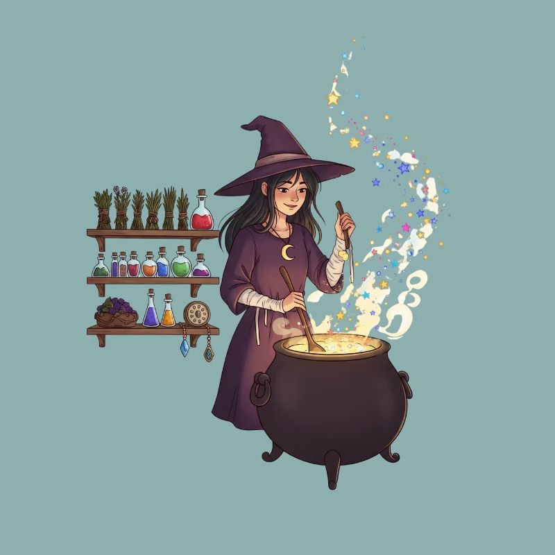 Magical witch casting spells