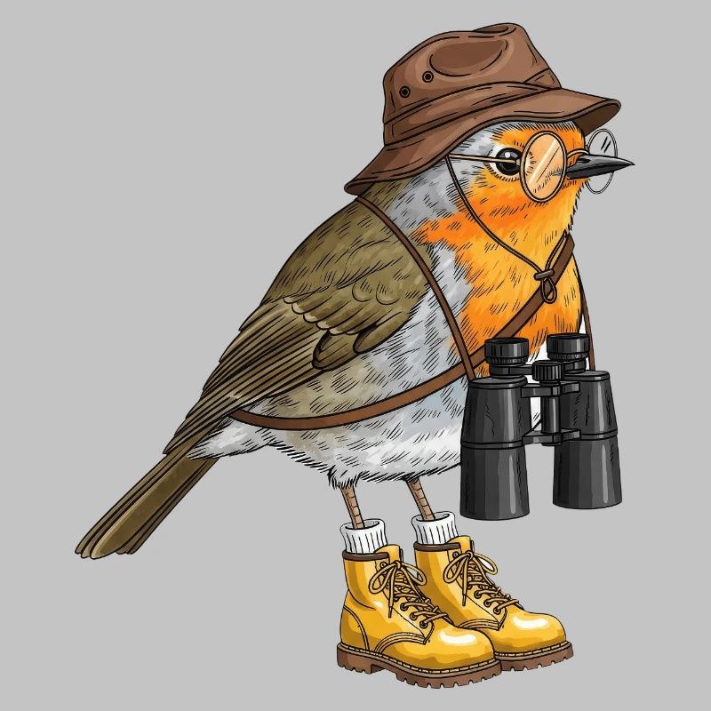 Entdecker-Robin mit Fernglas