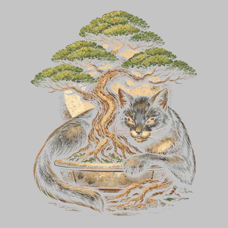 Bonsai tree with cat