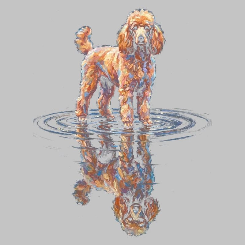 Poodle with water reflection