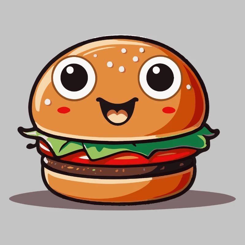 Cute cartoon hamburger with smiling face