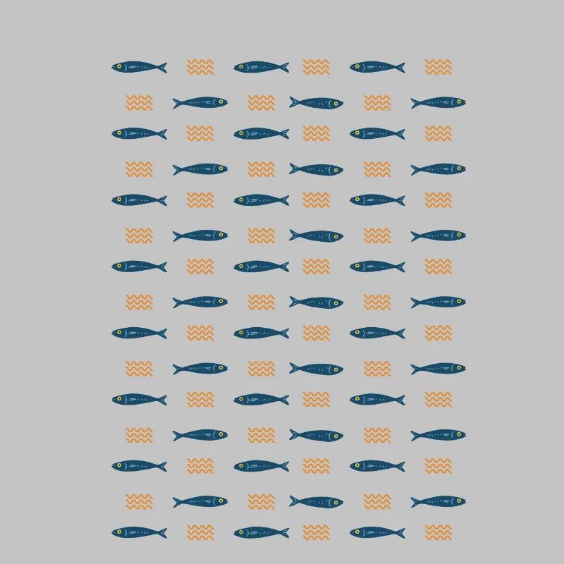 Minimalist Sardines and Waves Pattern for Summer