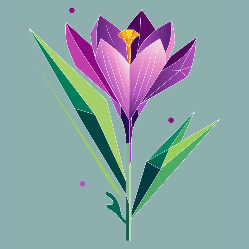 Crocus au design polygonal - tons violets et verts