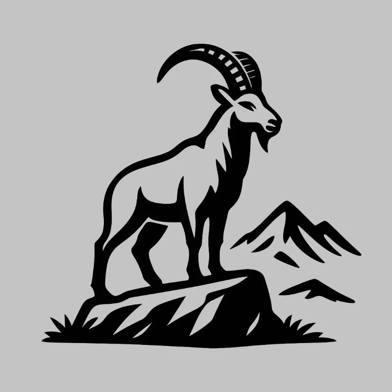 Alpine Capricorn silhouette on rocks