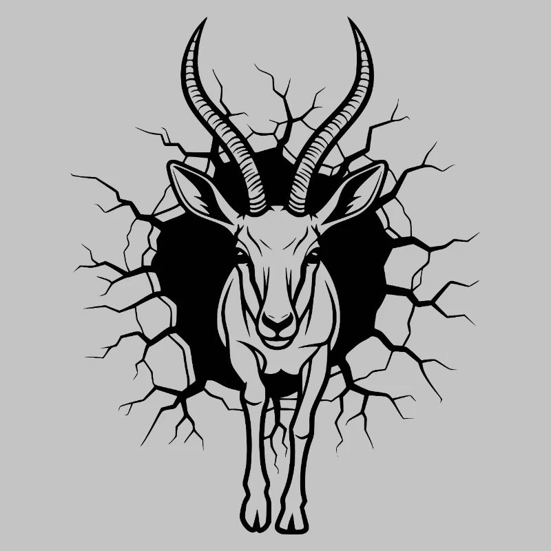Antelope Wall Breakthrough Black White Illustration