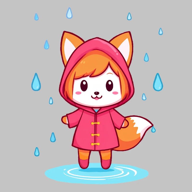 Petit renard chibi en imperméable