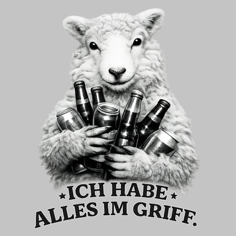 Sheep with beer cans saying