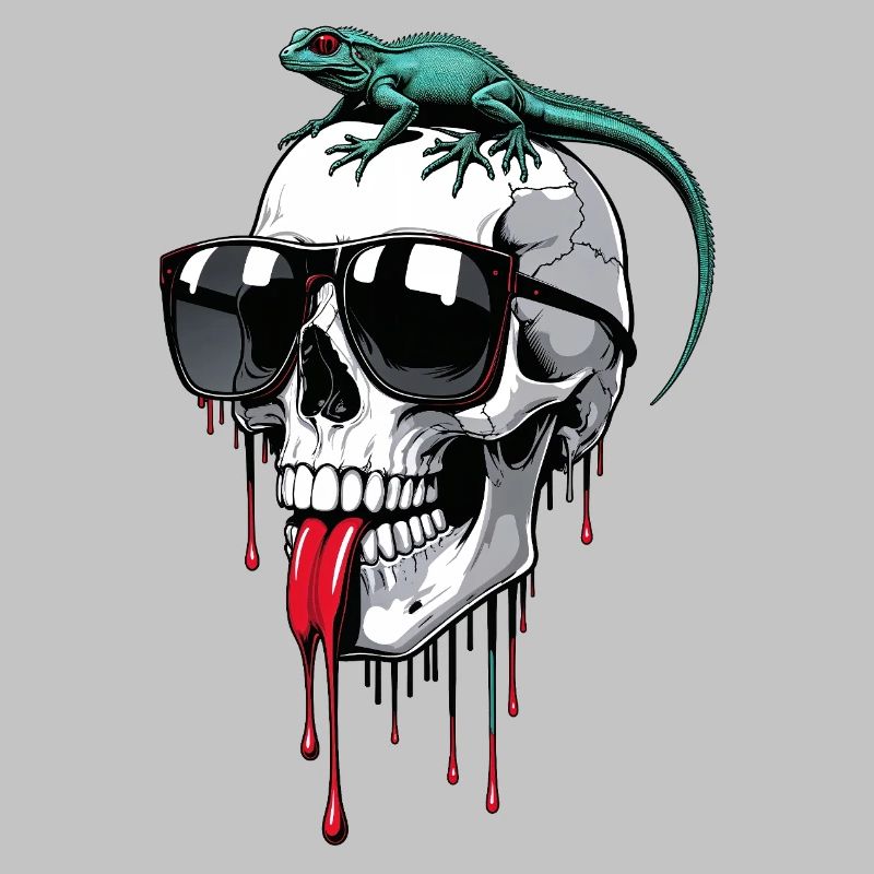 Chilled skull with lizard