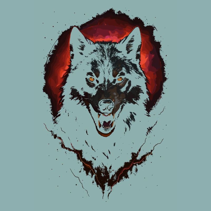Dark Wolf Intense Night Creature Red Halo