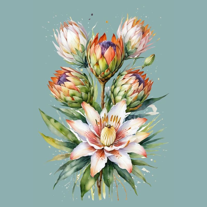 Protea Bloom Watercolor