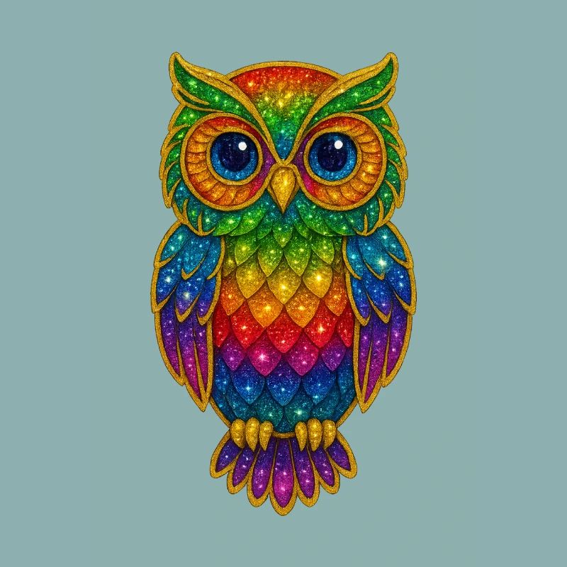 Regenbogen Eulen Glitzerkunst