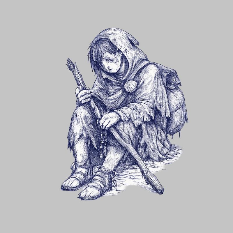 Gardien Errant avec bâton et capuche