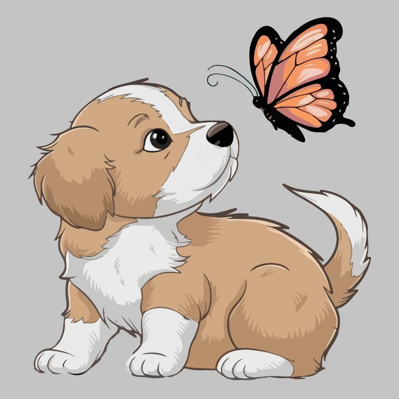 Cute Dog Play with Butterfly
