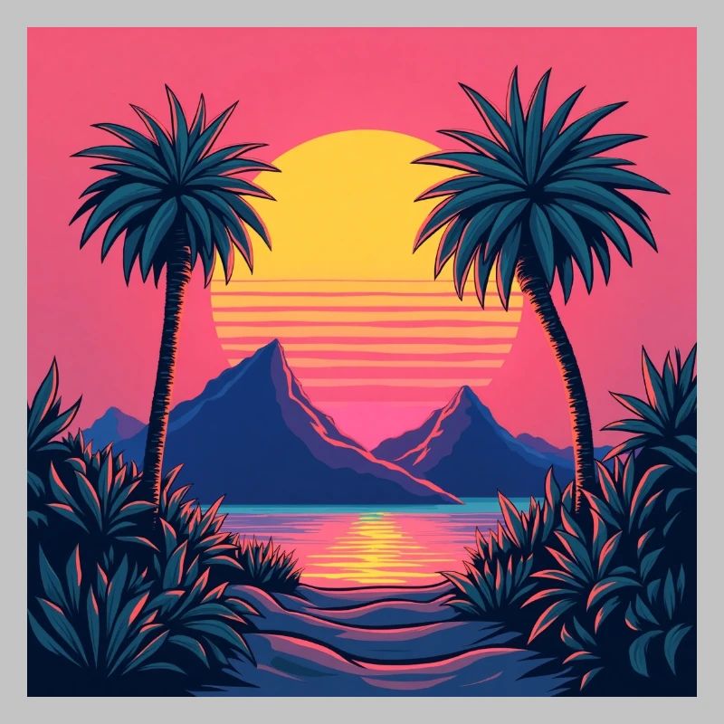 Un coucher de soleil rétro vibrant inspiré des années 80