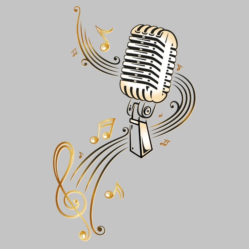 Microphone rétro avec des notes de musique.