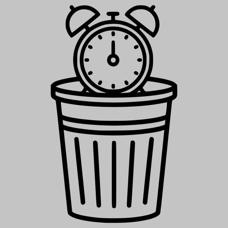 Alarm clock in the trash can time