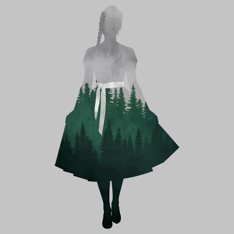 Dirndl Silhouette mit Wald – Alpenstil Elegant