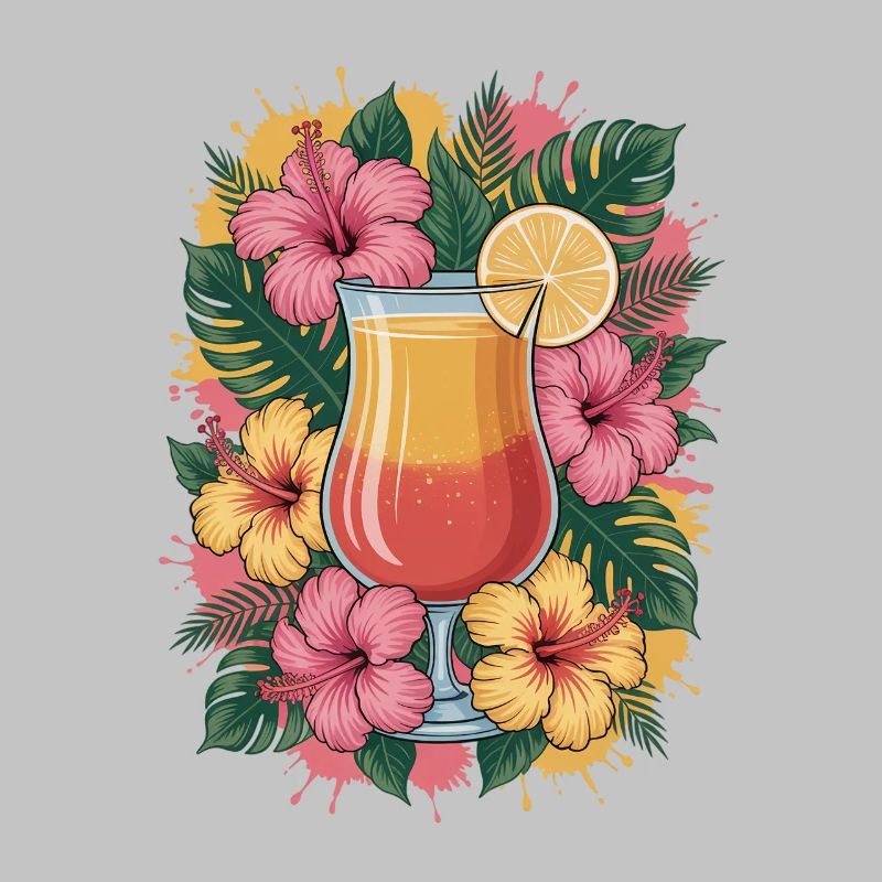 Boisson d’été tropicale fleurs d’hibiscus graphique