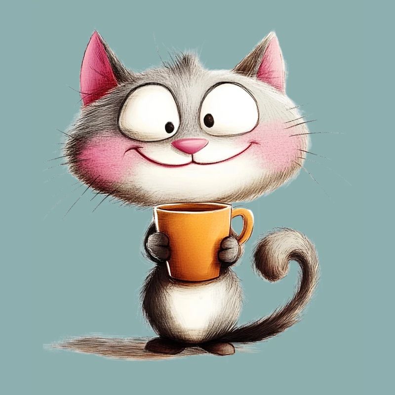 Chat joyeux avec du café - Style dessin animé