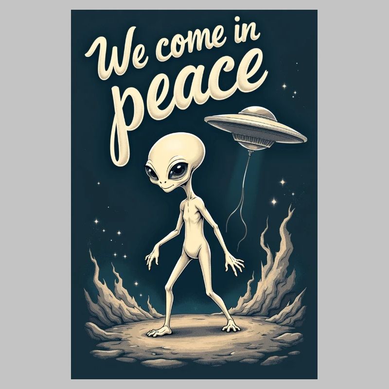 Un gentil petit extraterrestre sort de son OVNI