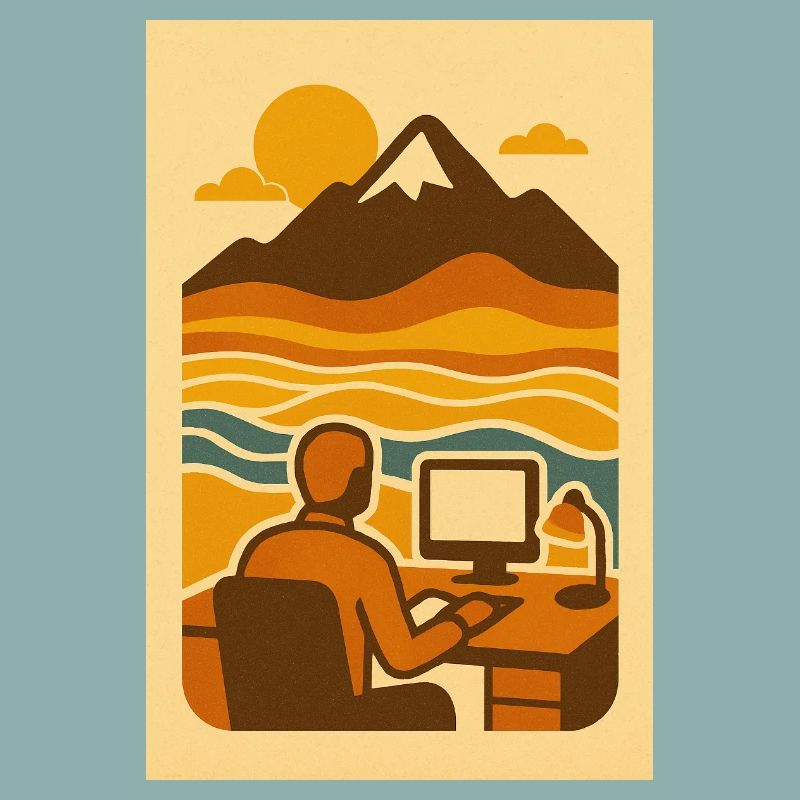 Work & Waves – Retro Mountain Office Art