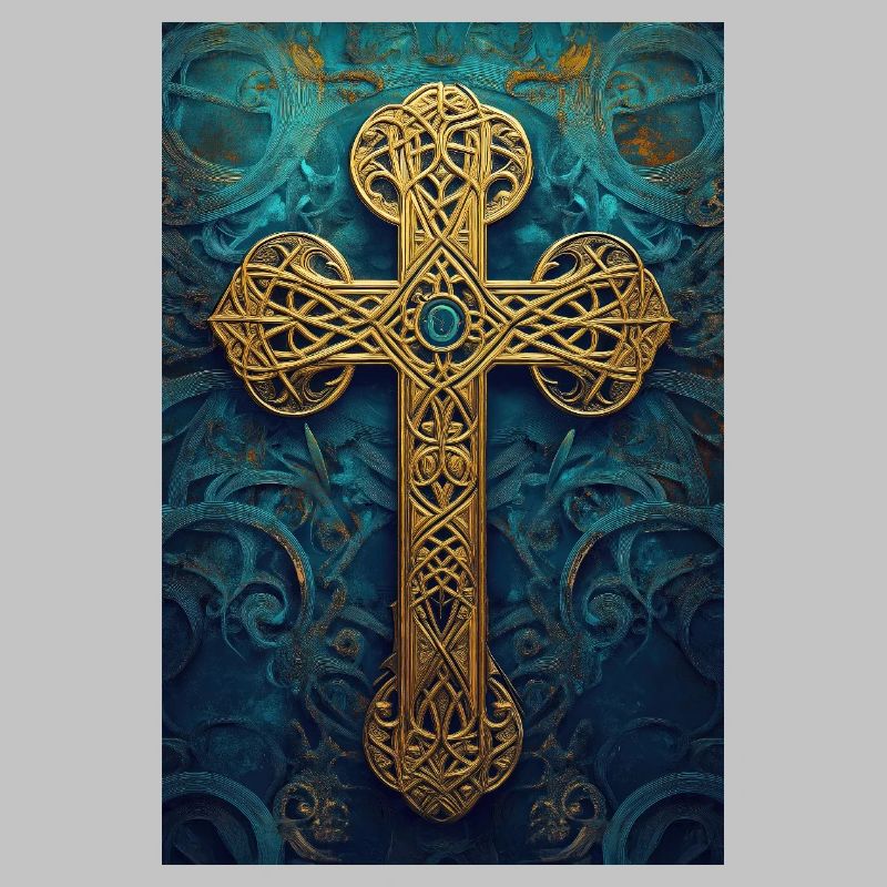 Croix celtique dorée ornée