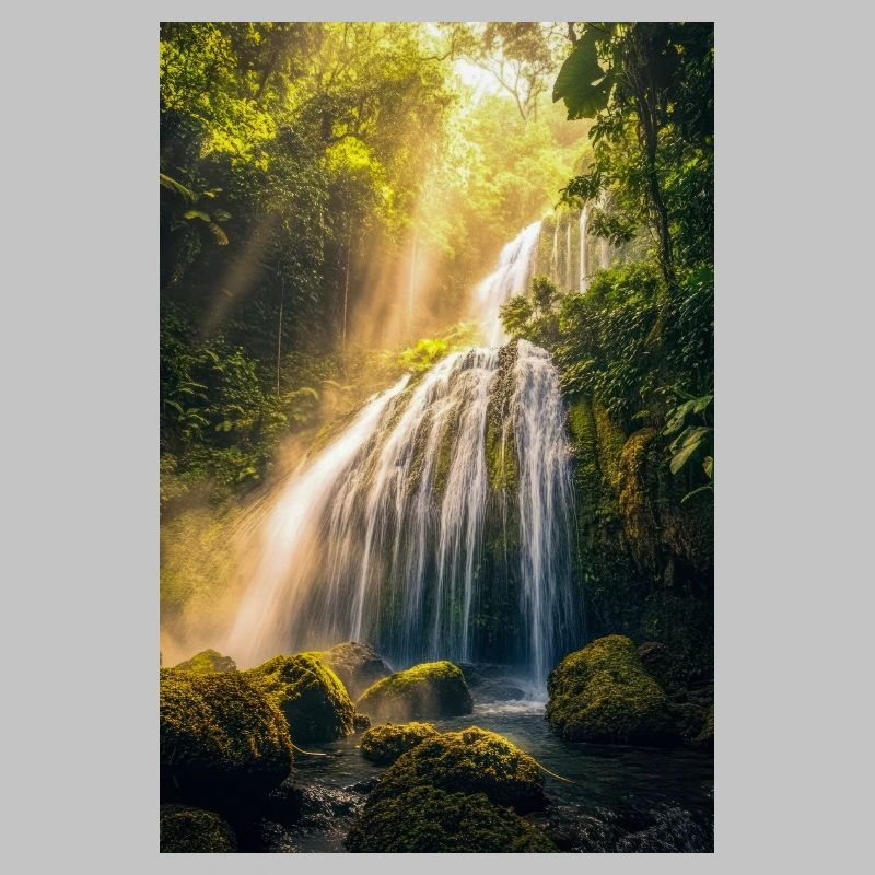 Sunlit Cascade in Rainforest