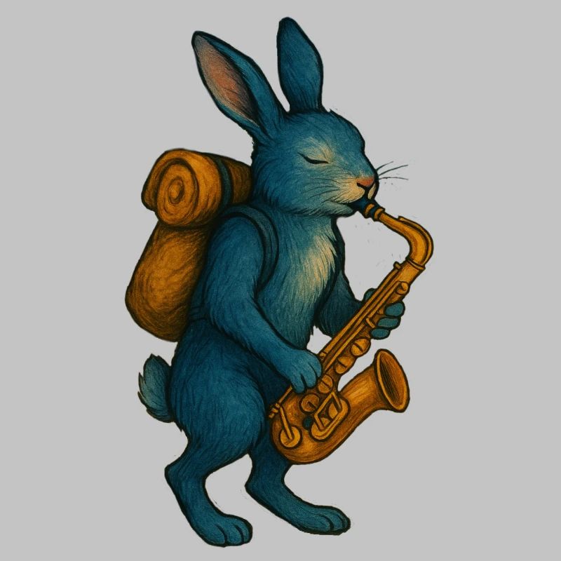 Lapin Bleu avec Saxophone
