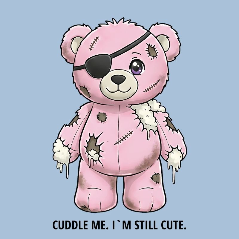 Ours en peluche rose patchwork avec cache-œil