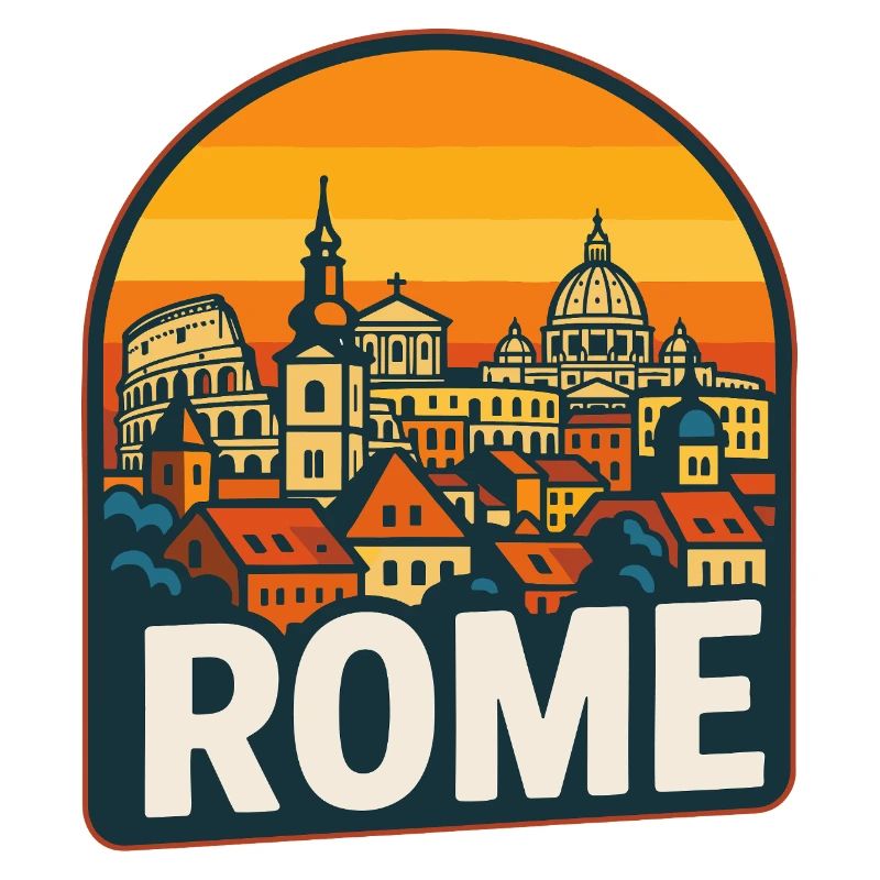 Rome Skyline Retro Sunset Colosseum Art