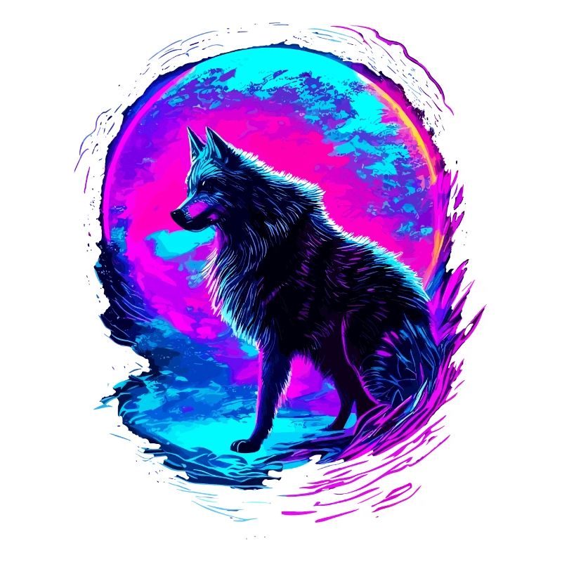 Wolf Neon Moon Synthwave