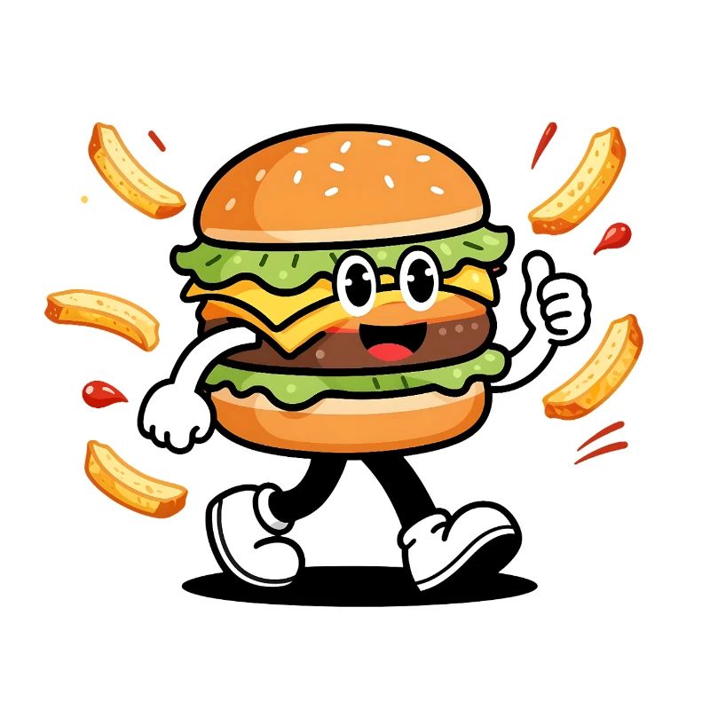 Energetic and gourmet cartoon burger