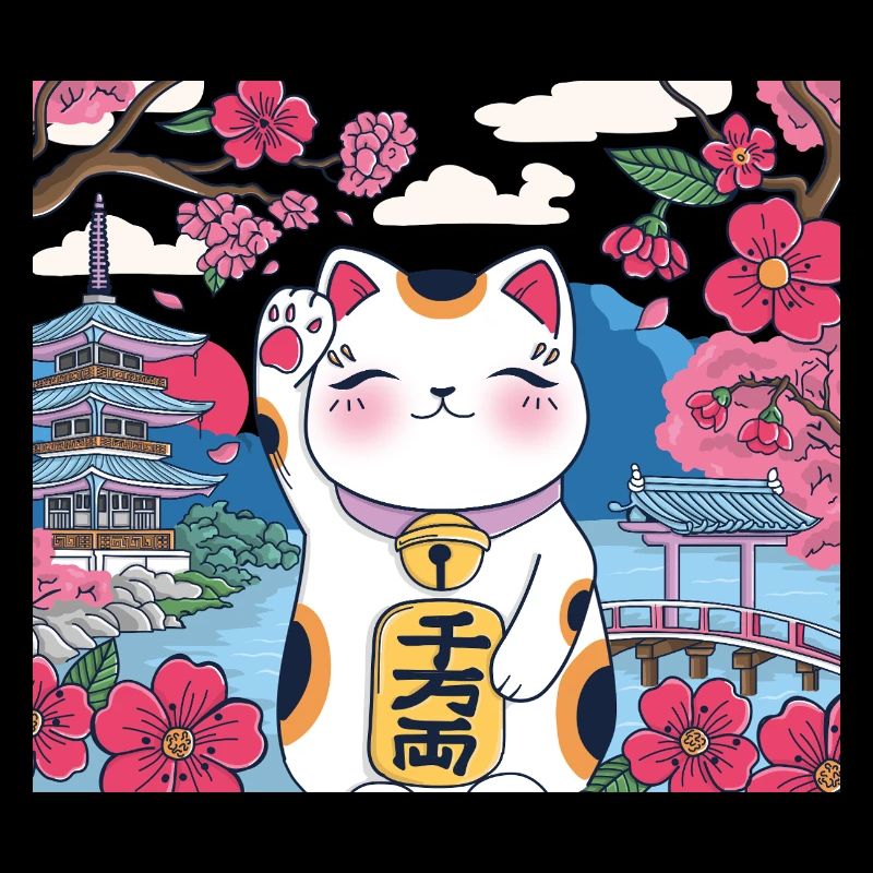 Kawaii Lucky cat Maneki Neko Fleur de cerisier