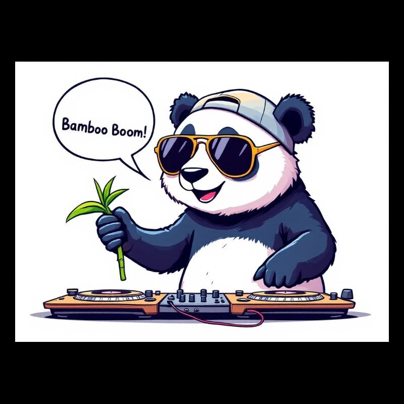 Panda DJ avec Lunettes et Bâton de Bambou