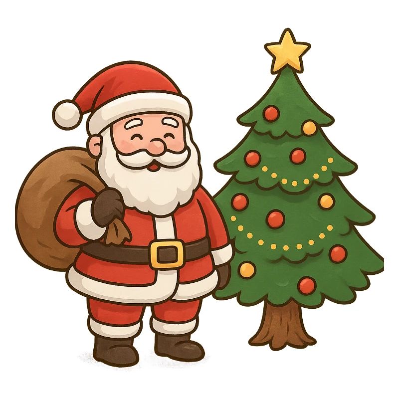 Weihnachtsmann mit Tannenbaum Illustration