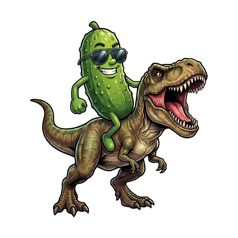 Sour cucumber rides dinosaur