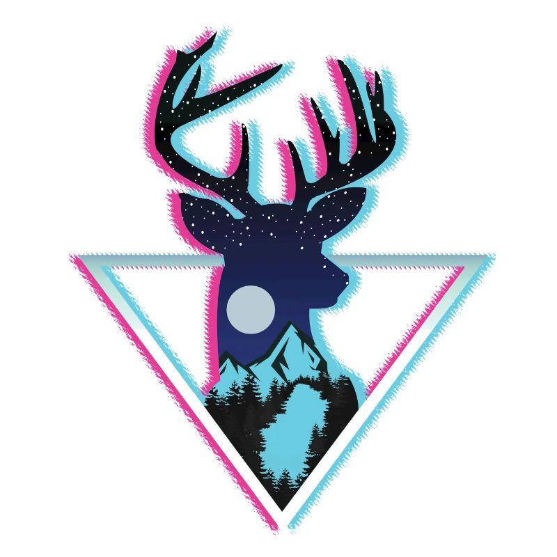 Cosmic Deer Mountain Neon Triangle Art