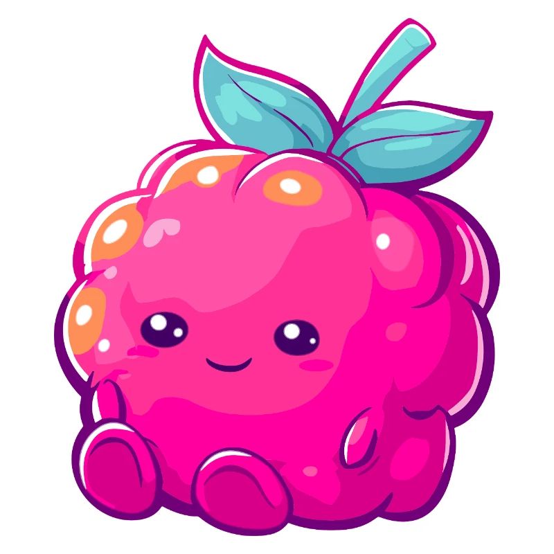 Cuddly raspberry kawaii fruit illustration