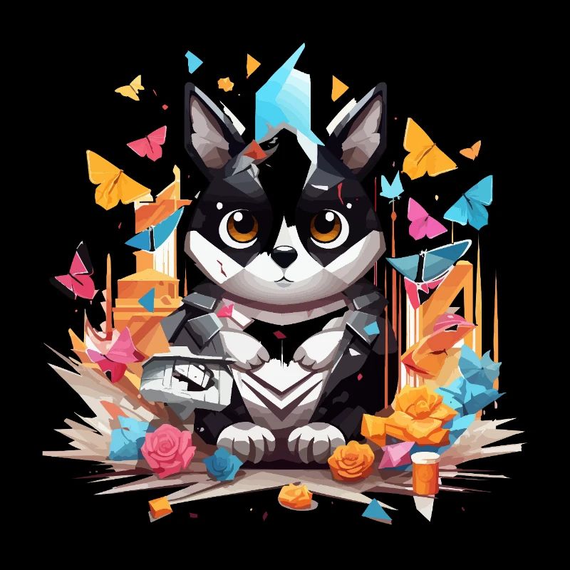 Un husky câlin dans un bouquet de couleurs