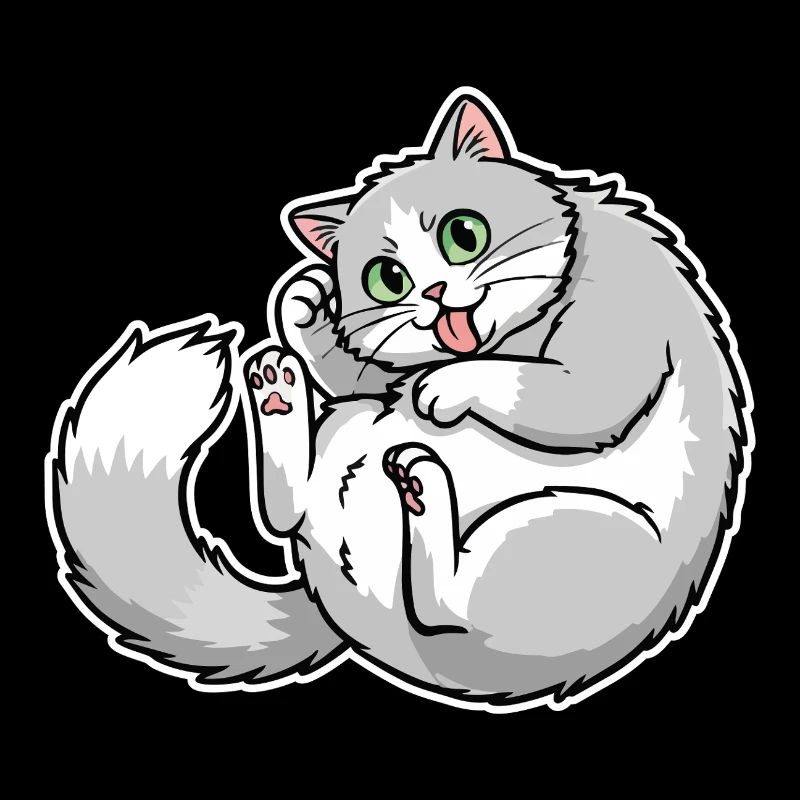 Chat Gris et Blanc Rigolo Langue Sortie Mignon