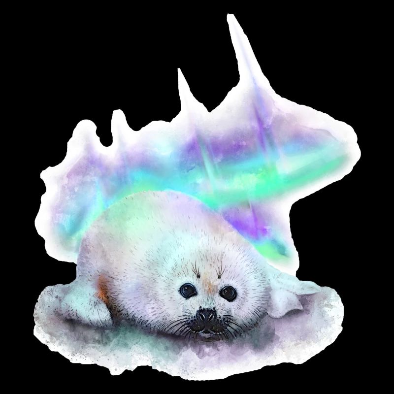 Bébé phoque blanc dans l’aurore boréale