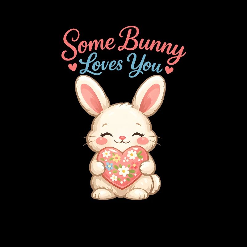 Cute Easter bunny with colorful egg and lettering