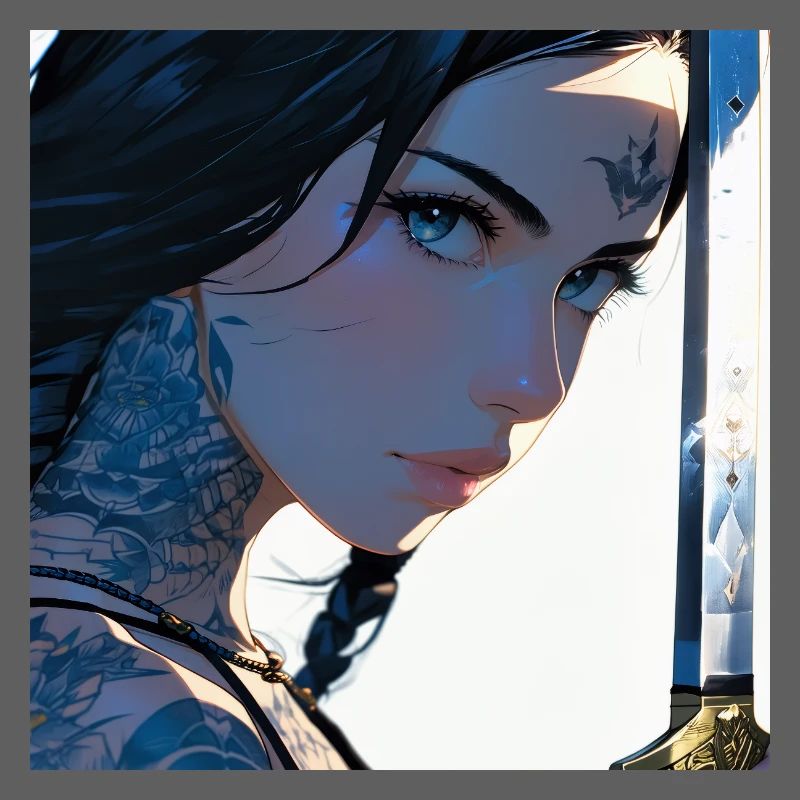 N-dless Nights: Tätowiertes Anime-Mädchen mit einem Schwert