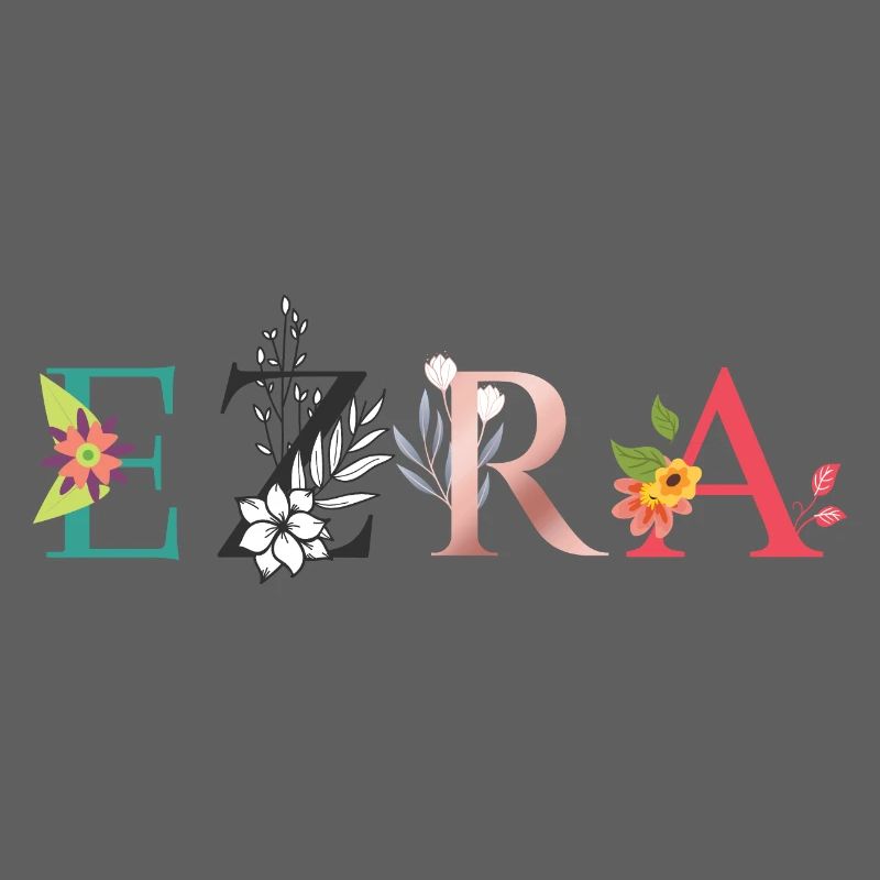 Art du nom EZRA avec fleurs brodées