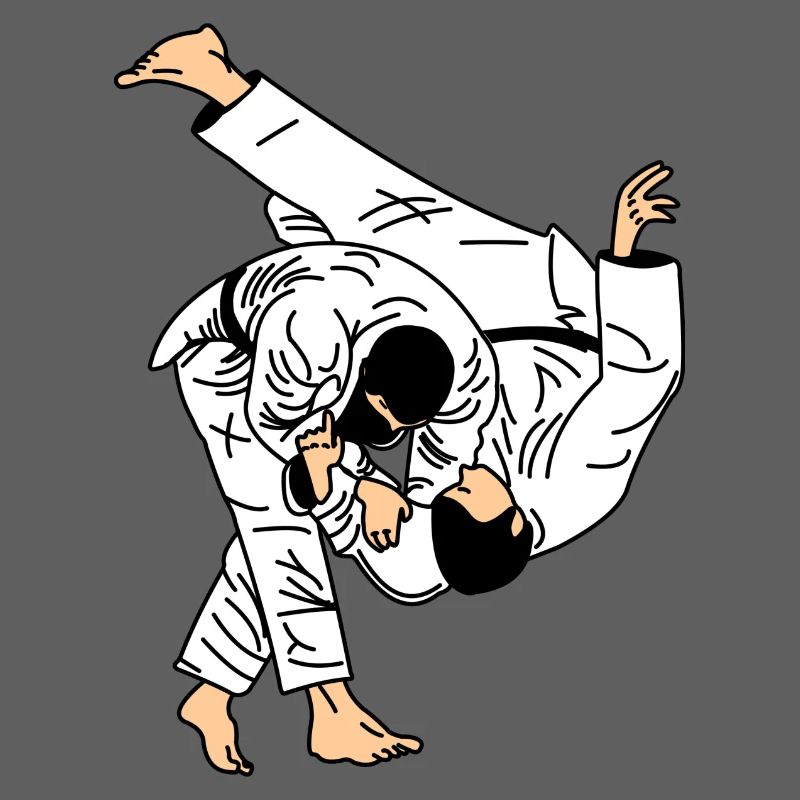 Judo-Wurf im weißen Anzug oder Kimono
