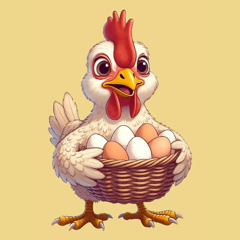 Huhn mit Eierkorb