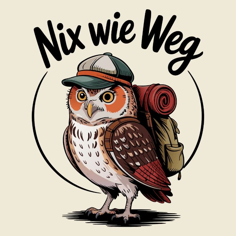 Forest hiker owl with backpack